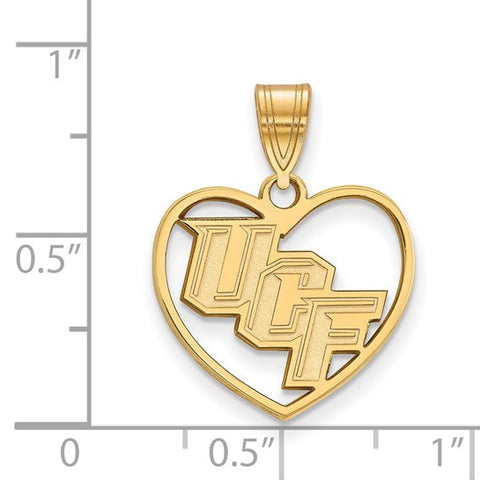 Sterling Silver Gold-plated LogoArt University of Central Florida U-C-F Heart Pendant