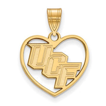 Load image into Gallery viewer, Sterling Silver Gold-plated LogoArt University of Central Florida U-C-F Heart Pendant