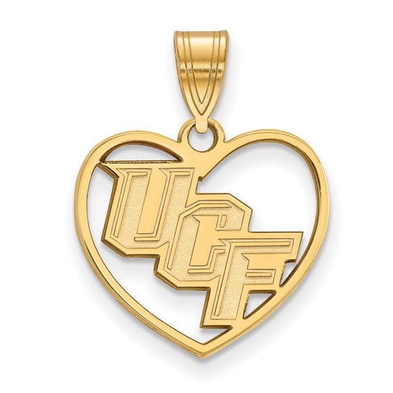 Sterling Silver Gold-plated LogoArt University of Central Florida U-C-F Heart Pendant