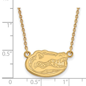 Sterling Silver Gold-plated LogoArt University of Florida Gator Small Pendant 18 inch Necklace