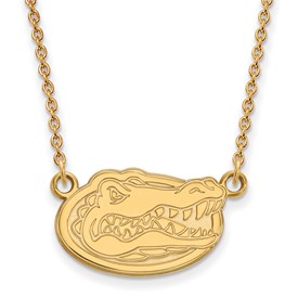 Sterling Silver Gold-plated LogoArt University of Florida Gator Small Pendant 18 inch Necklace