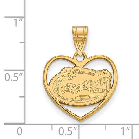 Sterling Silver Gold-plated LogoArt University of Florida Gator Heart Pendant