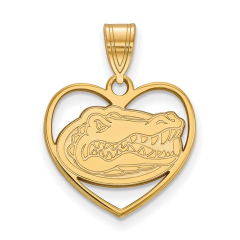 Sterling Silver Gold-plated LogoArt University of Florida Gator Heart Pendant