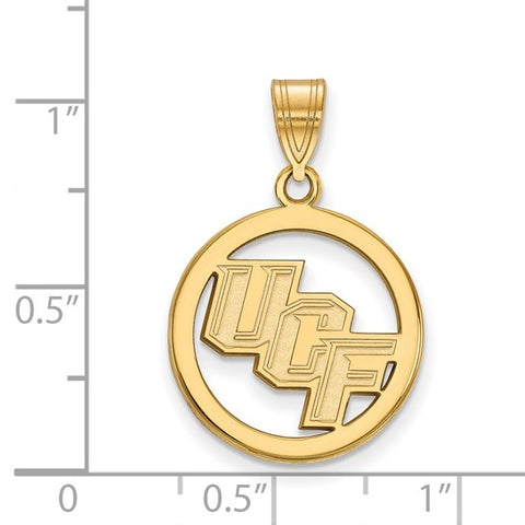 Sterling Silver Gold-plated LogoArt University of Central Florida U-C-F Medium Circle Pendant
