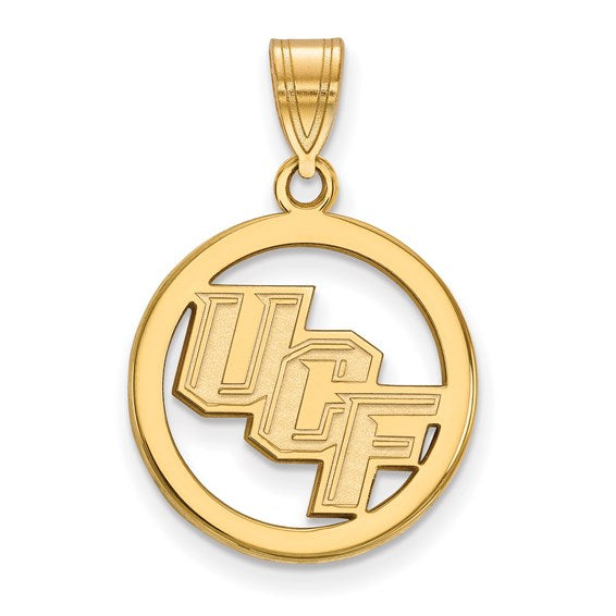 Sterling Silver Gold-plated LogoArt University of Central Florida U-C-F Medium Circle Pendant