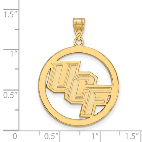 Sterling Silver Gold-plated LogoArt University of Central Florida U-C-F Extra Large Circle Pendant