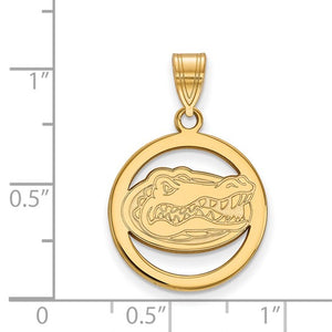 Sterling Silver Gold-plated LogoArt University of Florida Gator Medium Circle Pendant