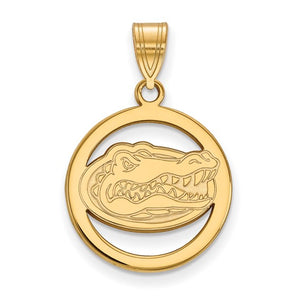 Sterling Silver Gold-plated LogoArt University of Florida Gator Medium Circle Pendant