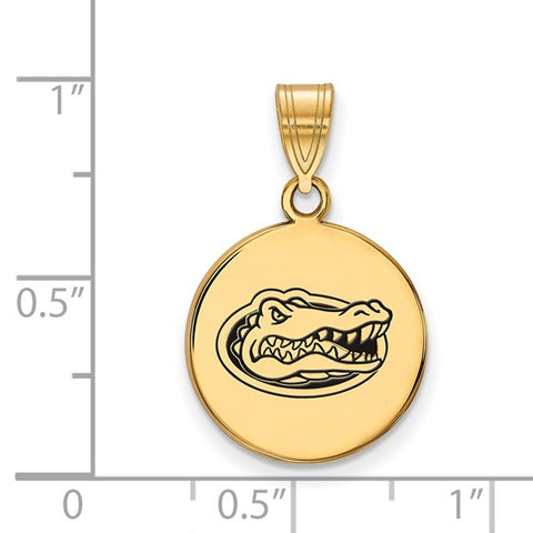 Sterling Silver Gold-plated LogoArt University of Florida Gator Medium Enameled Disc Pendant