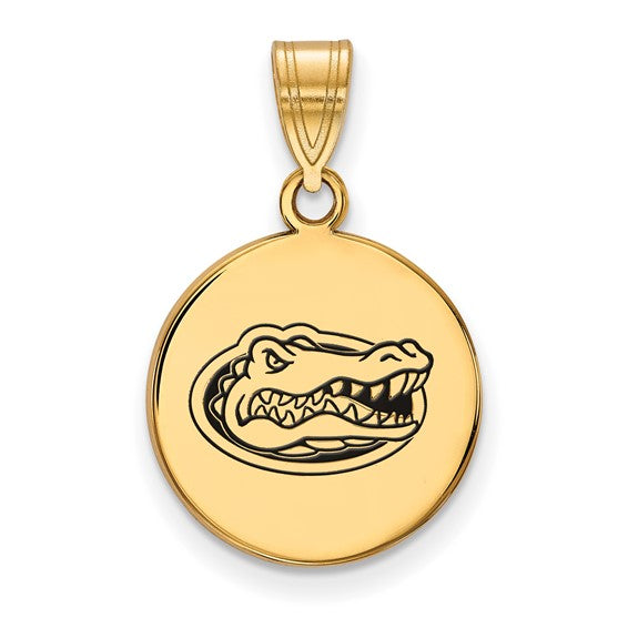 Sterling Silver Gold-plated LogoArt University of Florida Gator Medium Enameled Disc Pendant