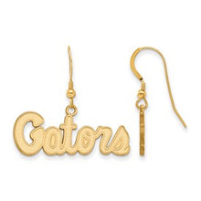 Load image into Gallery viewer, Sterling Silver Gold-plated LogoArt University of Florida Gators Script Dangle Wire Earrings