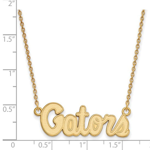 10k Yellow Gold LogoArt University of Florida Gators Script Small Pendant 18 inch Necklace