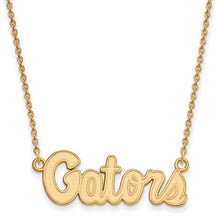 Load image into Gallery viewer, 10k Yellow Gold LogoArt University of Florida Gators Script Small Pendant 18 inch Necklace