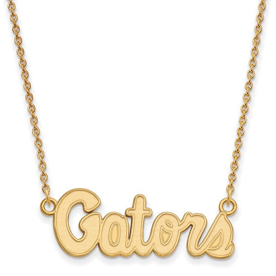 10k Yellow Gold LogoArt University of Florida Gators Script Small Pendant 18 inch Necklace