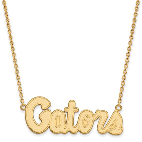 Sterling Silver Gold-plated LogoArt University of Florida Gators Script Large Pendant 18 inch Necklace