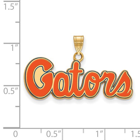 Sterling Silver Gold-plated LogoArt University of Florida Gators Script Small Enameled Pendant