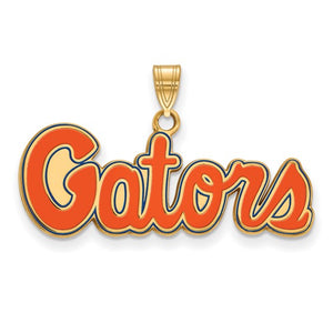 Sterling Silver Gold-plated LogoArt University of Florida Gators Script Small Enameled Pendant