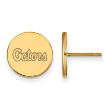 Load image into Gallery viewer, Sterling Silver Gold-plated LogoArt University of Florida Gators Script Small Disc Post Earrings