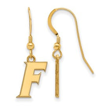 Load image into Gallery viewer, Sterling Silver Gold-plated LogoArt University of Florida &quot;F&quot; Dangle Wire Earrings