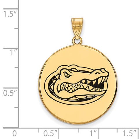 Sterling Silver Gold-plated LogoArt University of Florida Gator Extra Large Enameled Disc Pendant