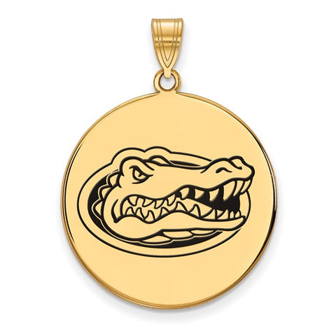 Sterling Silver Gold-plated LogoArt University of Florida Gator Extra Large Enameled Disc Pendant