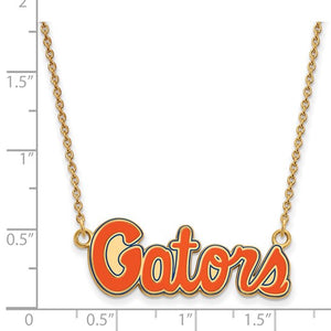 Sterling Silver Gold-plated LogoArt University of Florida Gators Script Small Enameled Pendant 18 inch Necklace