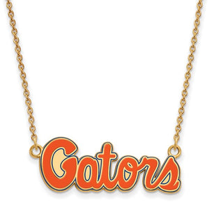 Sterling Silver Gold-plated LogoArt University of Florida Gators Script Small Enameled Pendant 18 inch Necklace