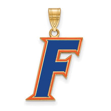 Load image into Gallery viewer, Sterling Silver Gold-plated LogoArt University of Florida Letter F Large Enameled Pendant
