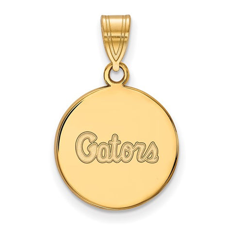 14k Yellow Gold LogoArt University of Florida Gators Script Medium Disc Pendant