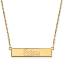 Load image into Gallery viewer, Sterling Silver Gold-plated LogoArt University of Florida Gators Script Small Bar 18 inch Necklace