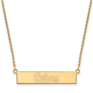 Sterling Silver Gold-plated LogoArt University of Florida Gators Script Small Bar 18 inch Necklace