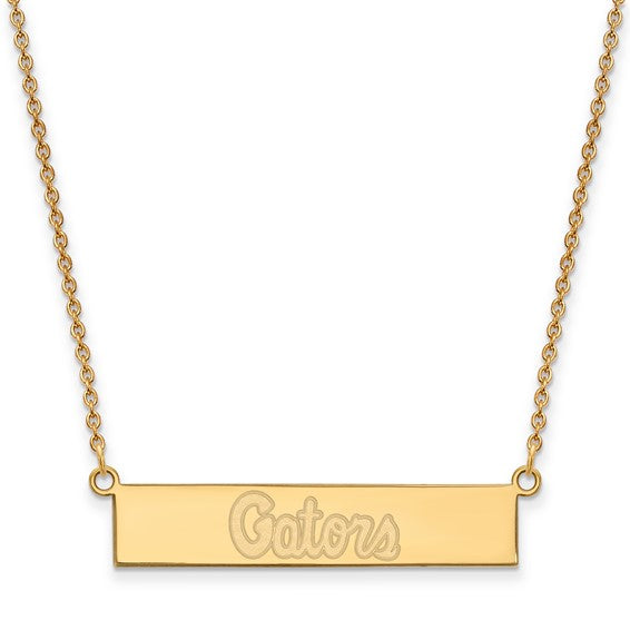 Sterling Silver Gold-plated LogoArt University of Florida Gators Script Small Bar 18 inch Necklace