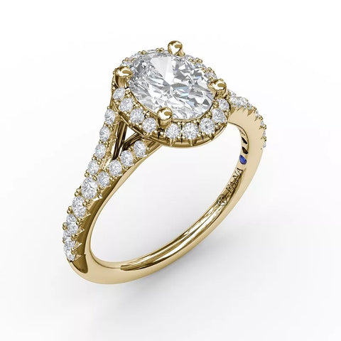 FANA Classic Diamond Halo Engagement Ring Setting with a Subtle Split Band