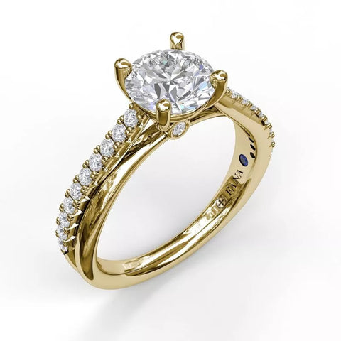 FANA Round Cut Solitaire With Criss Cross Band Gold