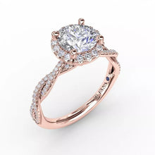 Load image into Gallery viewer, FANA Classic Round Diamond Halo Engagement Ring With Twist Diamond Band