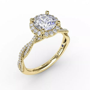 FANA Classic Round Diamond Halo Engagement Ring With Twist Diamond Band