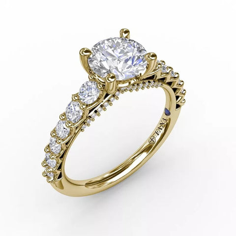 FANA Contemporary Diamond Solitaire Engagement Ring With Openwork Diamond Band Gold