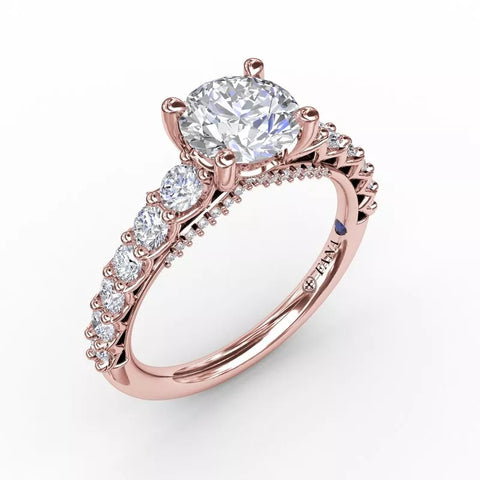 FANA Contemporary Diamond Solitaire Engagement Ring With Openwork Diamond Band Rose