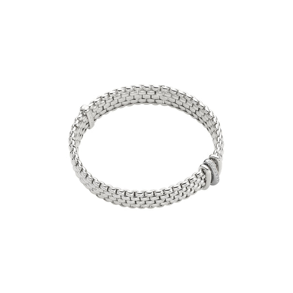 Fope Panorama Flex'it 18K White Gold Wide Bracelet 0.08 CTW -Size Small