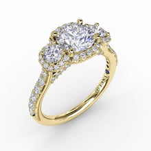 Load image into Gallery viewer, FANA Three-Stone Round Diamond Halo Engagement Ring