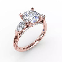 Load image into Gallery viewer, FANA Classic Three-Stone Engagement Ring With Pear-Shape Side Diamonds Rose