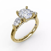 Load image into Gallery viewer, FANA Classic Three-Stone Engagement Ring With Pear-Shape Side Diamonds Gold