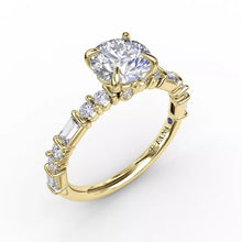 Load image into Gallery viewer, FANA Contemporary Diamond Solitaire Engagement Ring With Baguettes and Round Diamond Accents