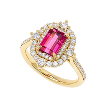 Load image into Gallery viewer, Vlora 14K Yellow Gold Pink Tourmaline &amp; Double Halo Diamond Ring 2.47CTW