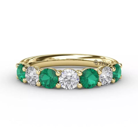 FANA Emerald and Diamond Shared Prong Anniversary Band 14K