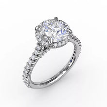 Load image into Gallery viewer, FANA Contemporary Round Diamond Halo Engagement Ring With Geometric Details