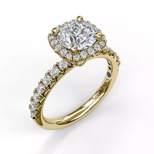 FANA Classic Diamond Halo Engagement Ring with a Gorgeous Side Profile