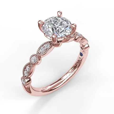FANA Classic Diamond Engagement Ring with Detailed Milgrain Band