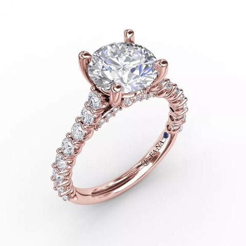 FANA Contemporary Diamond Solitaire Engagement Ring With Hidden Halo Rose