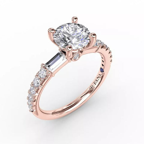 FANA Contemporary Diamond Solitaire Engagement Ring With Baguettes Rose